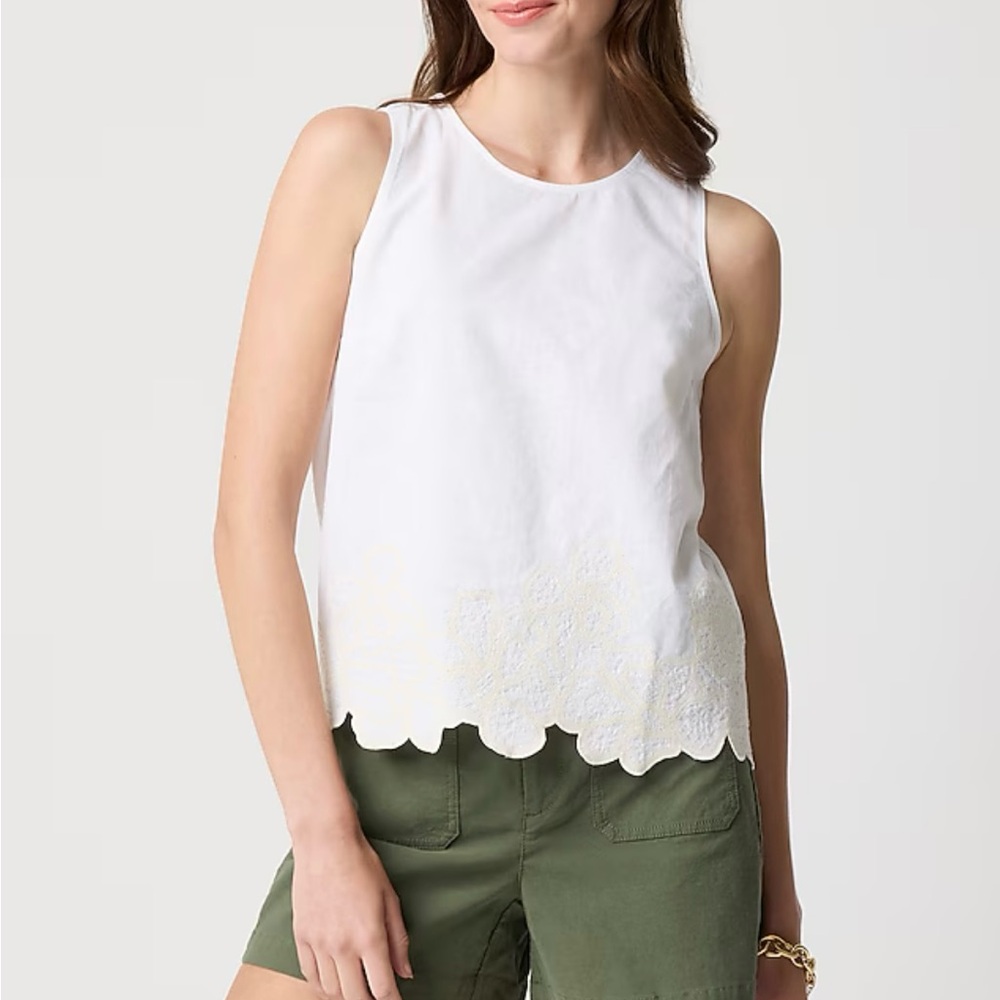 J. Crew women’s floral embroidered trim shell, White, medium